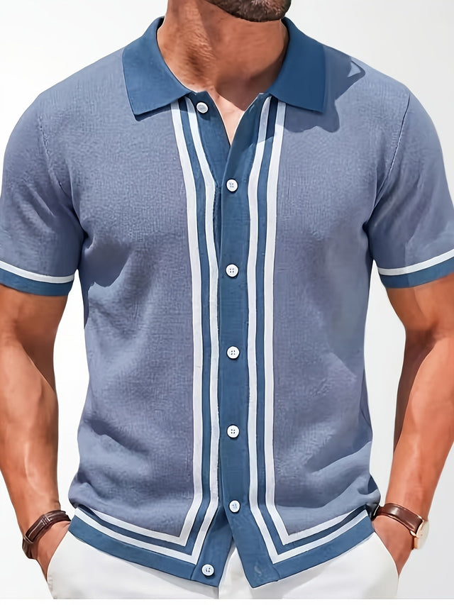 Malcolm | Retro Pasiasty Polo z Krótkim Rękawem
