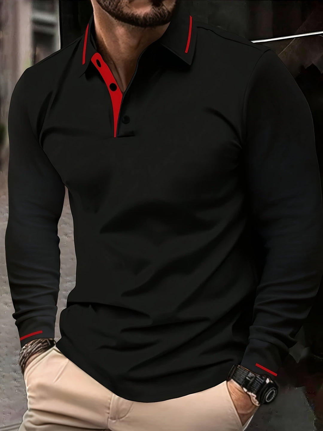 Reginald | Elegancka Koszula Polo z Długim Rękawem
