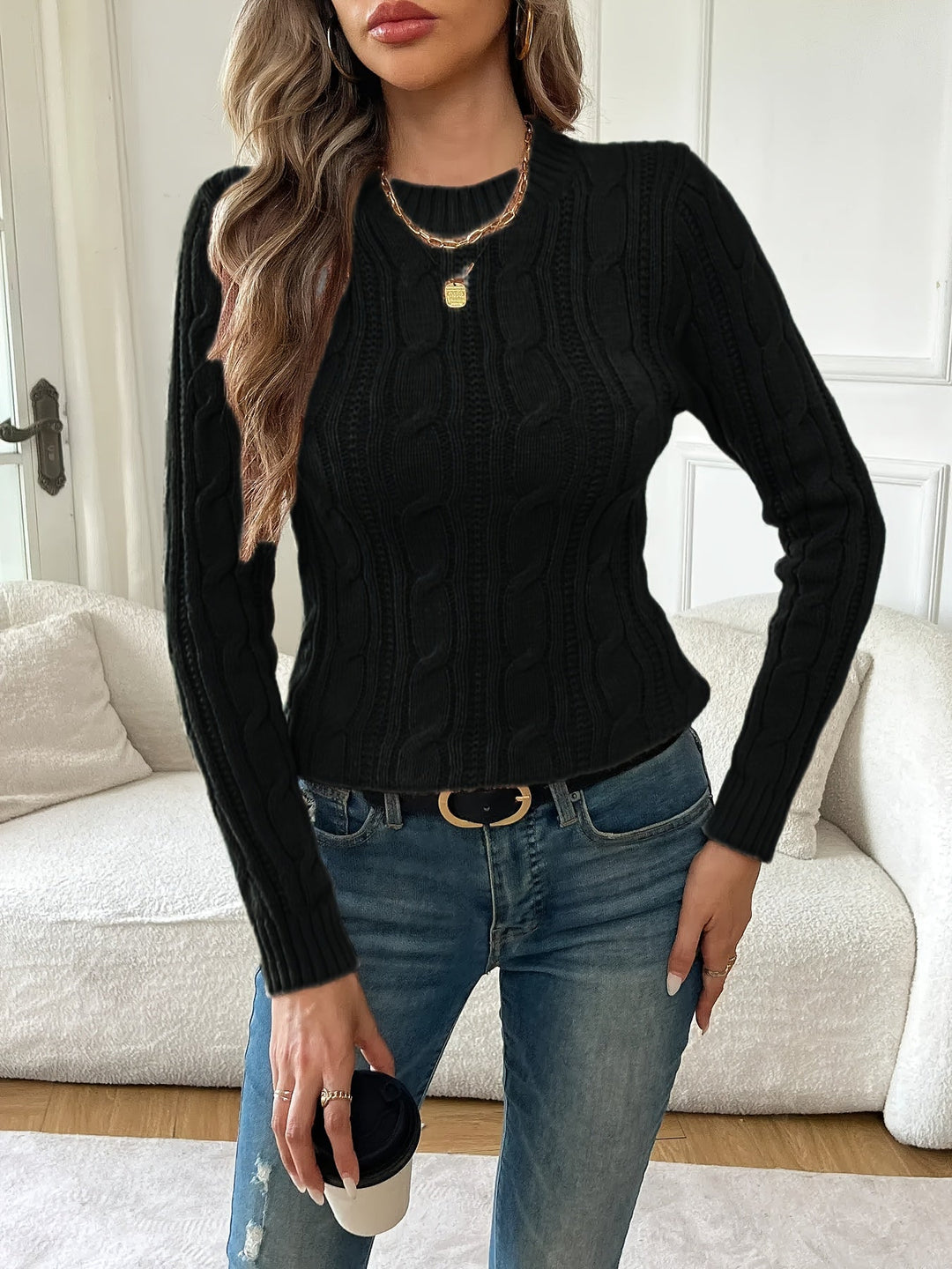 Gemma | Sweter z okrągłym dekoltem w splot kablowy