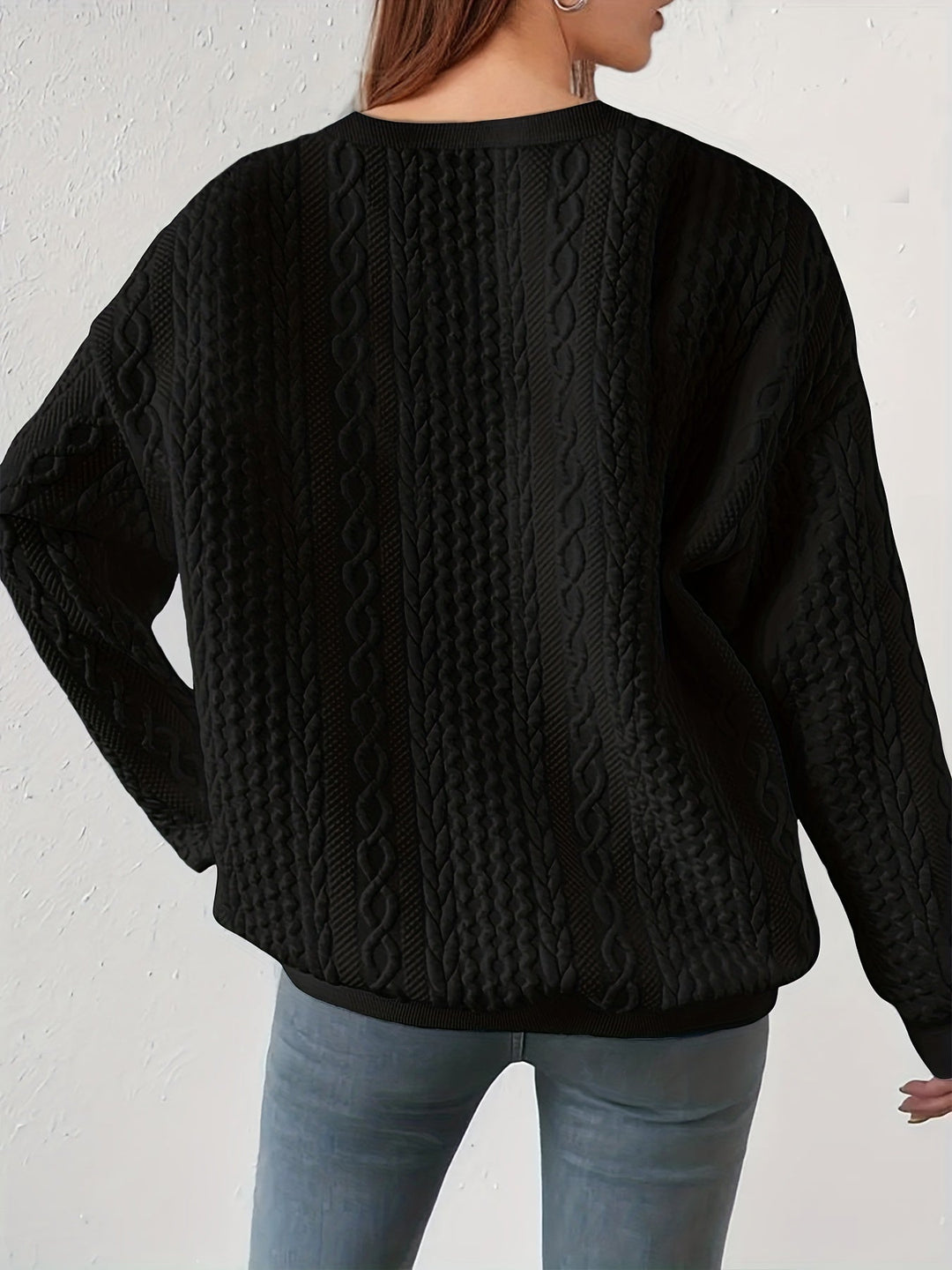 Maisie | Sweter z teksturą warkocza z okrągłym dekoltem