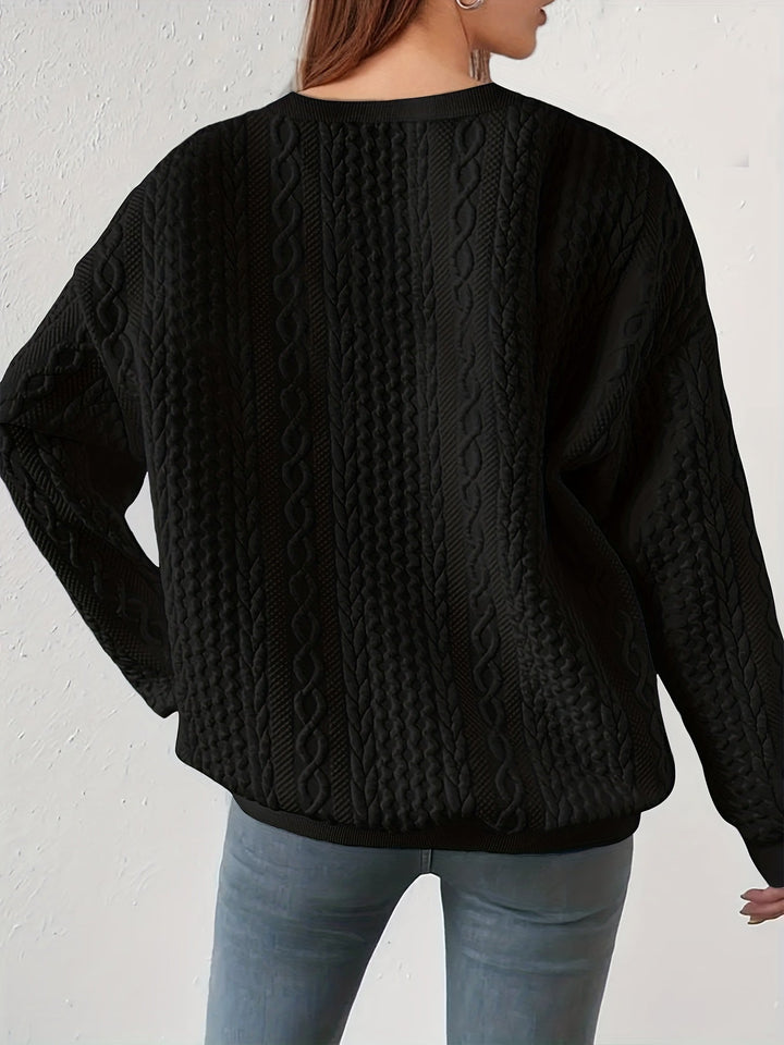 Maisie | Sweter z teksturą warkocza z okrągłym dekoltem