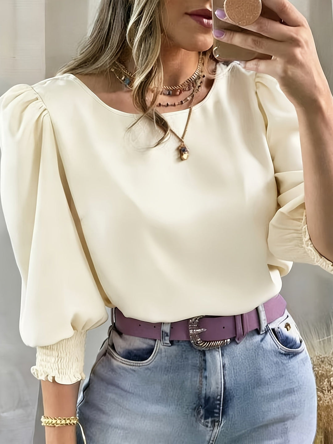 Gwyneth | Elegancka Bluzka z Bufiastymi Rękawami