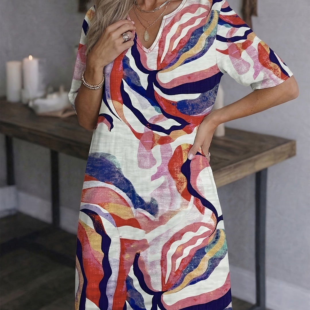 Marion | Sukienka V-Neck Artystyczny Print