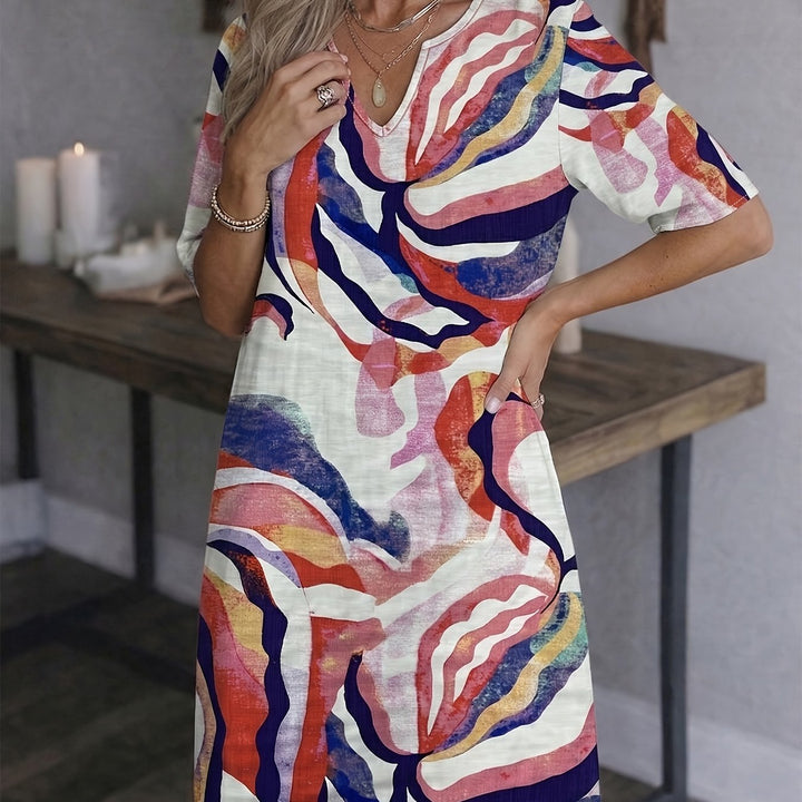 Marion | Sukienka V-Neck Artystyczny Print