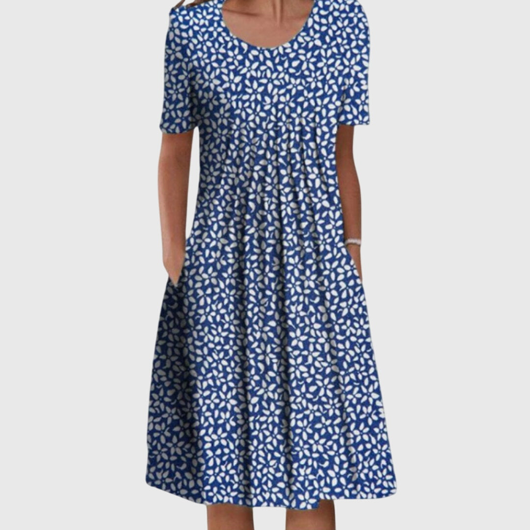Eloise | Elegancka Sukienka w Kwiaty z Okrągłym Dekoltem