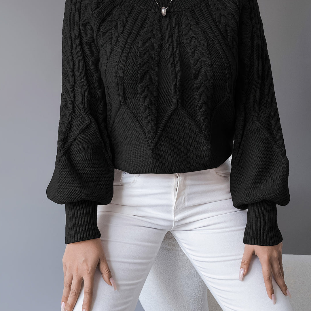 Odette | Sweter z dzianiny w warkocze z lanternowymi rękawami