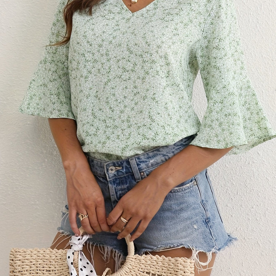 Cecily | Bluzka z Rękawami Ruffles w Kwiatowy Wzór