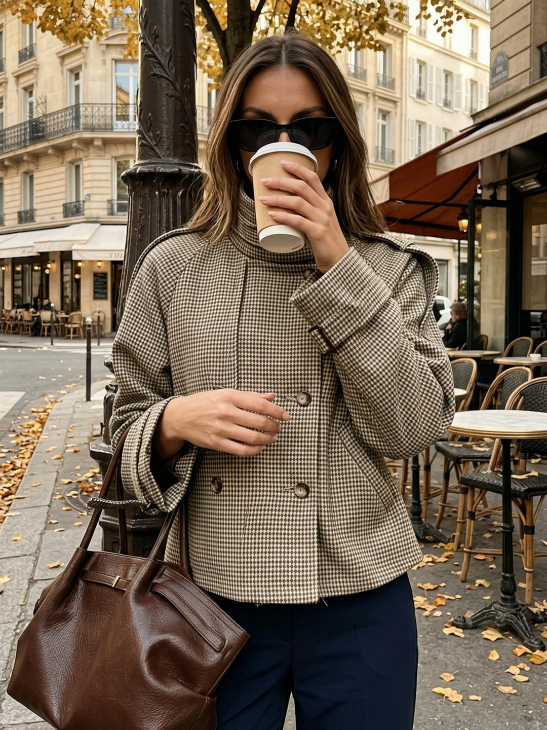 Bernadette | Elegancka Kurtka w Wzór Houndstooth