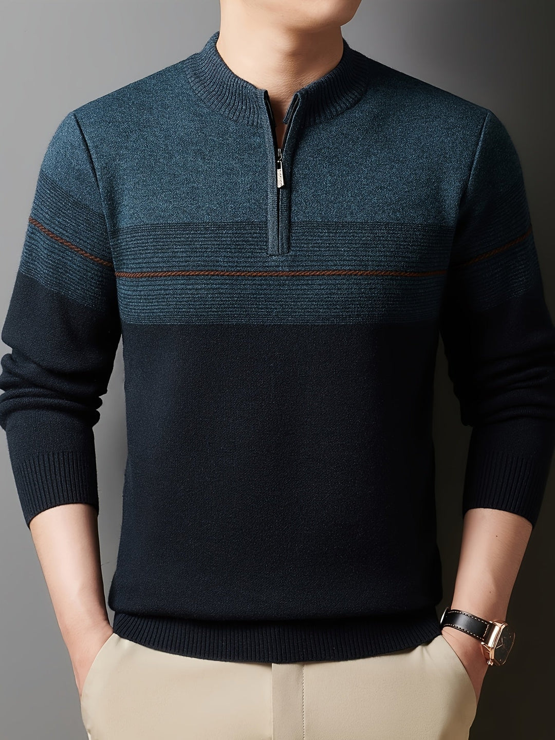 Ambrose | Sweter w paski z pół-zamkiem