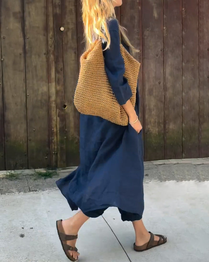 Odette | Elegancki Luźny Zestaw z Dekoltem w Serek