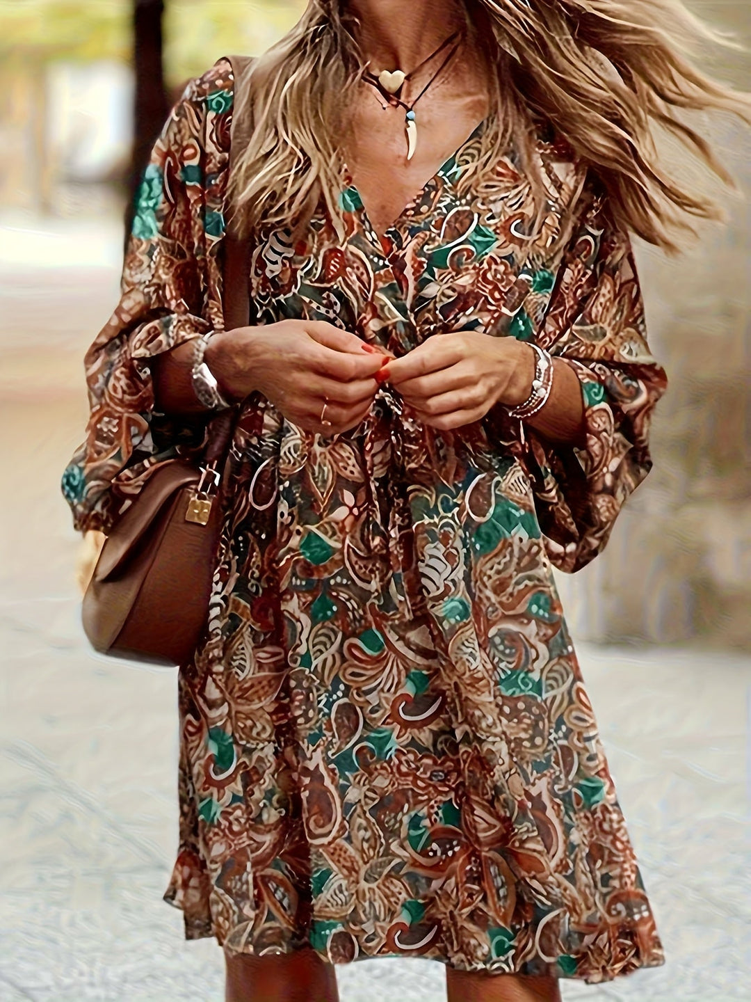 Odette | Sukienka w Boho Print z Dekoltem w Szpic