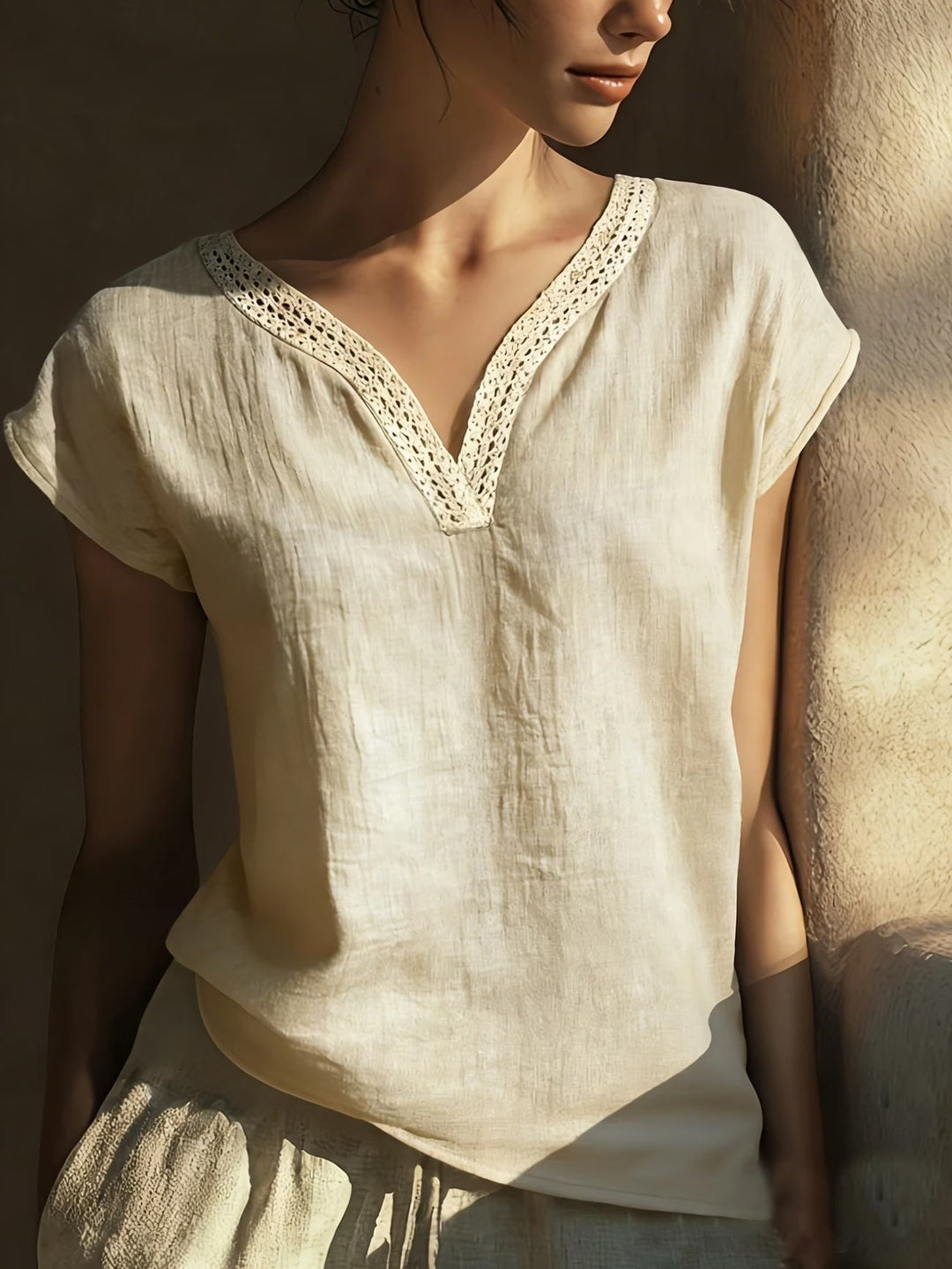 Brinley | Boho Retro Bluzka z Krótkim Rękawem