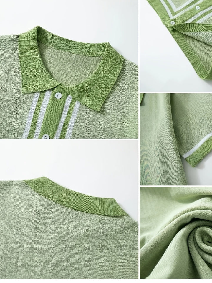 Malcolm | Retro Pasiasty Polo z Krótkim Rękawem