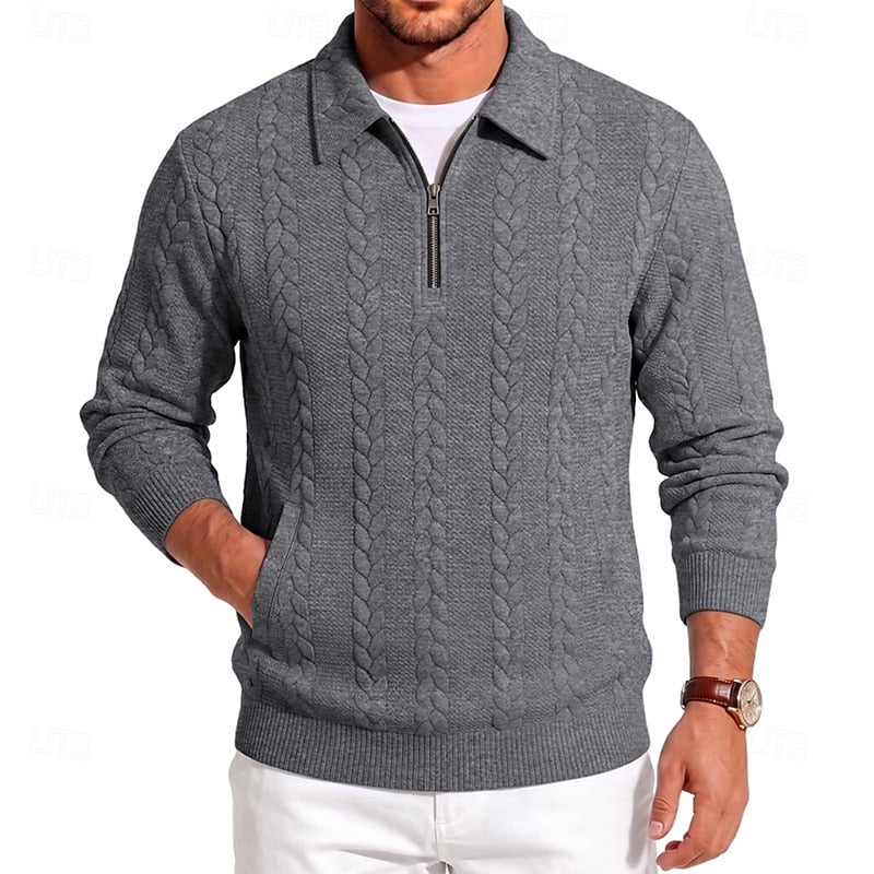 Gordon | Teksturowany sweter polo z zamkiem błyskawicznym