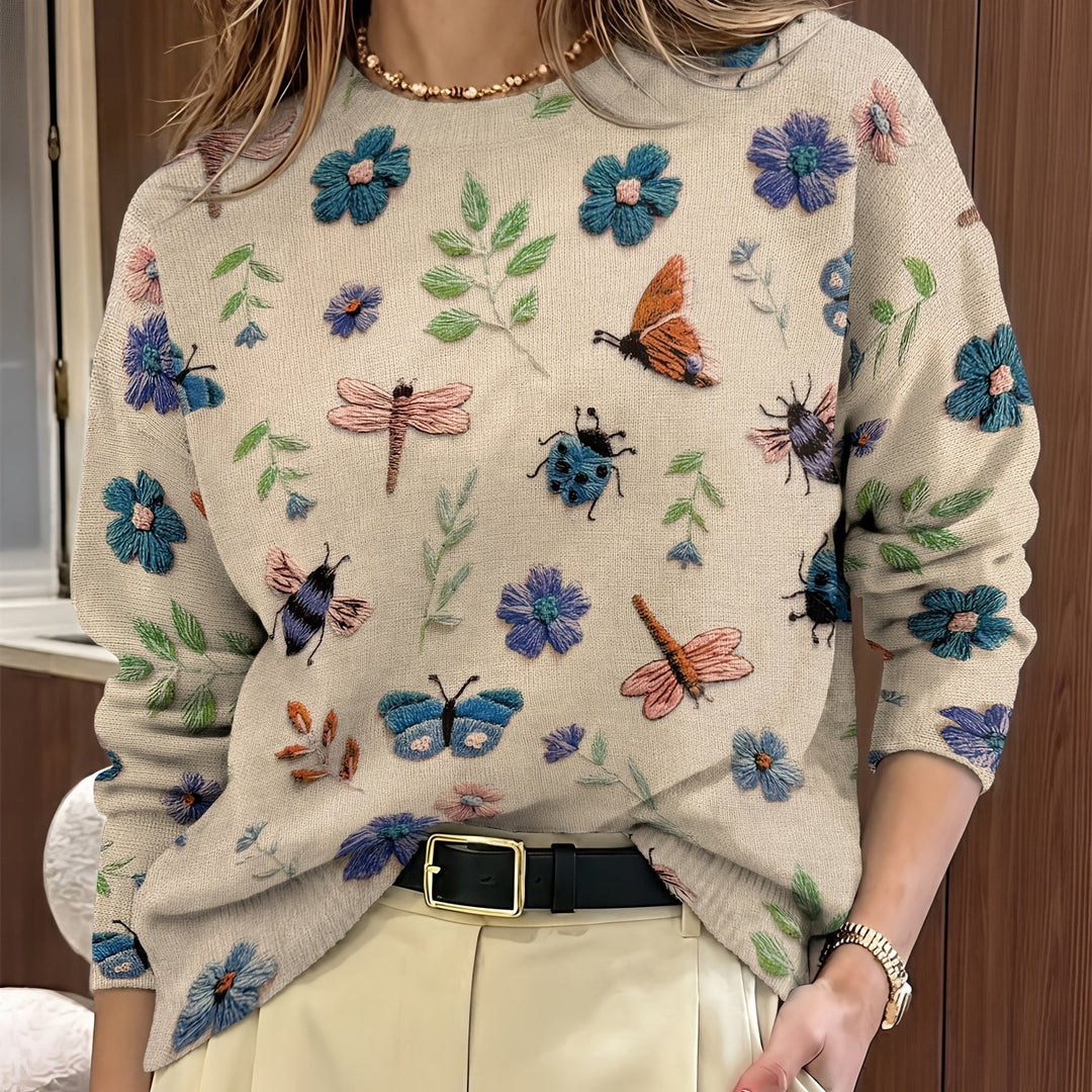 Meredith | Sweter z okrągłym dekoltem w roślinny wzór