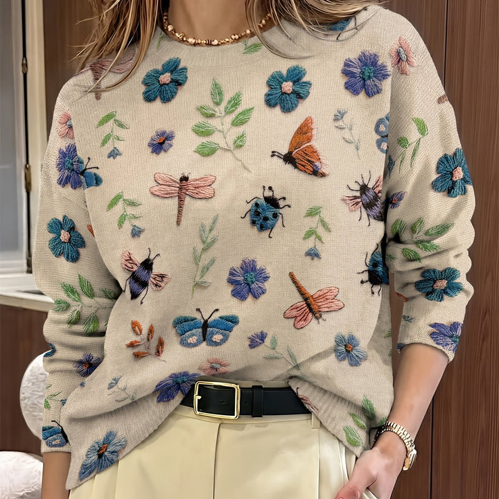 Meredith | Sweter z okrągłym dekoltem w roślinny wzór