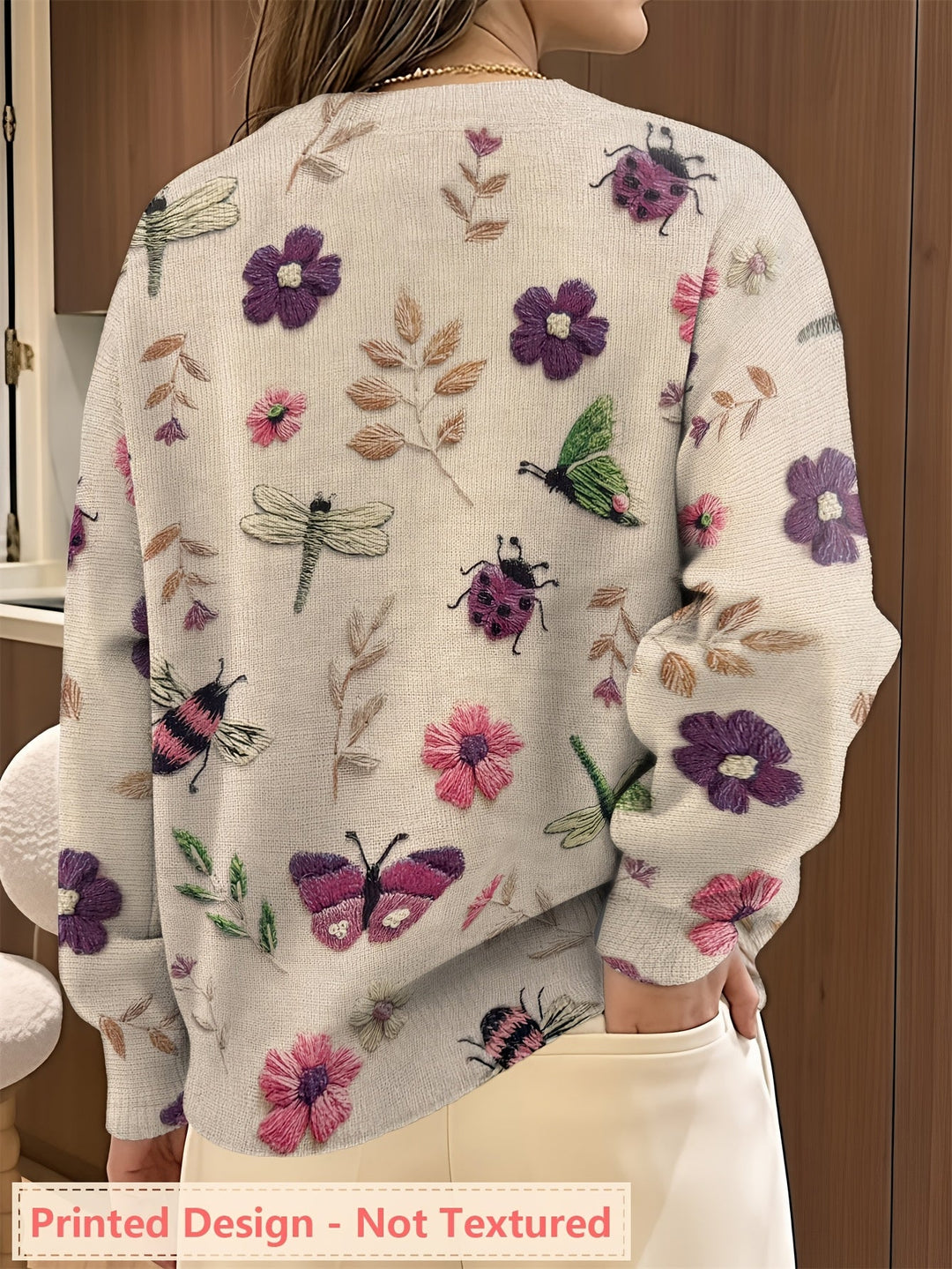 Meredith | Sweter z okrągłym dekoltem w roślinny wzór