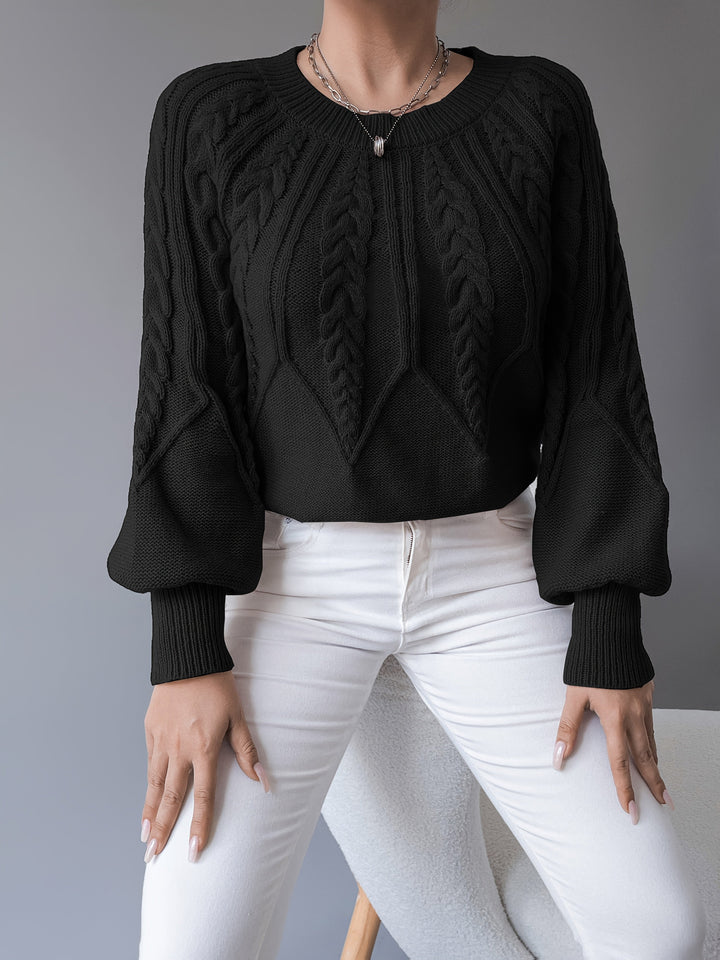 Odette | Sweter z dzianiny w warkocze z lanternowymi rękawami