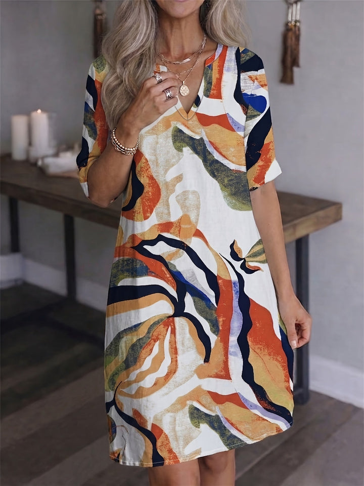 Marion | Sukienka V-Neck Artystyczny Print