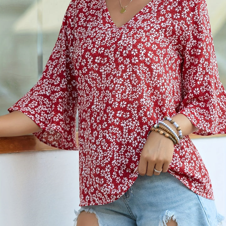 Cecily | Bluzka z Rękawami Ruffles w Kwiatowy Wzór