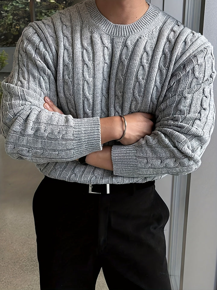 Gareth | Sweter z okrągłym dekoltem z splotem w warkocze