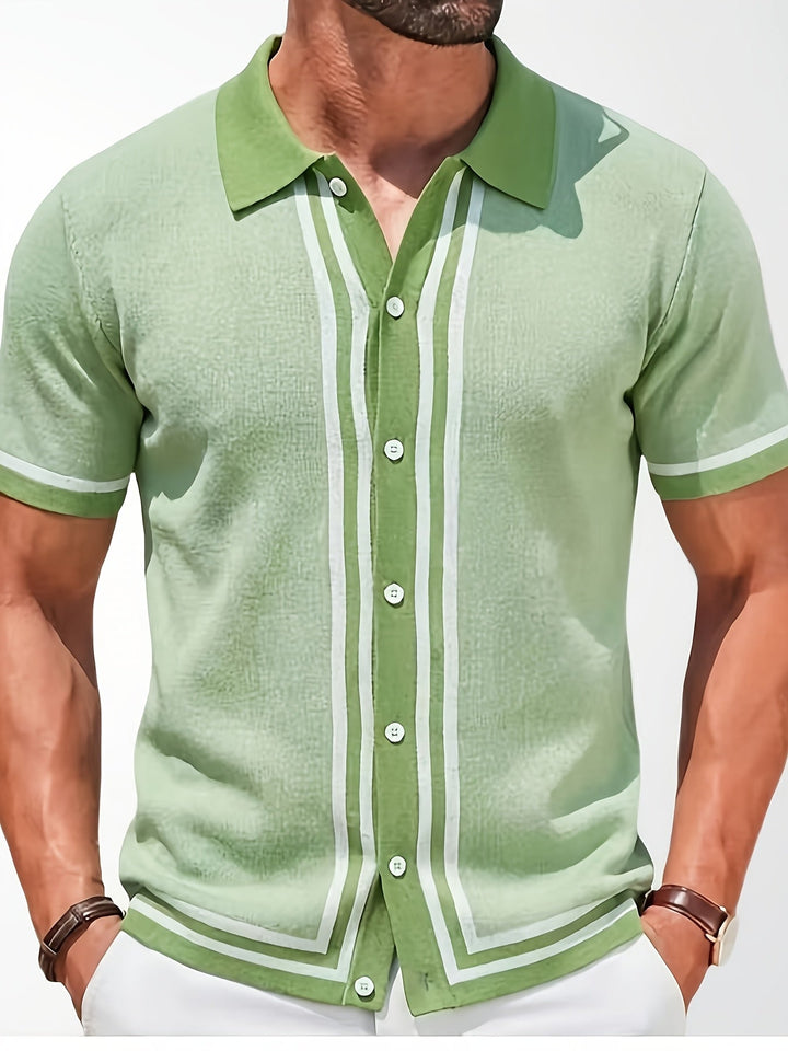 Malcolm | Retro Pasiasty Polo z Krótkim Rękawem