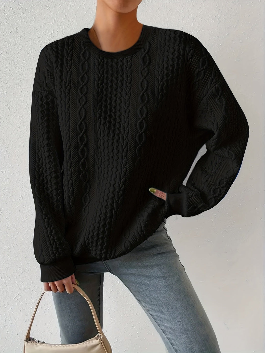 Maisie | Sweter z teksturą warkocza z okrągłym dekoltem