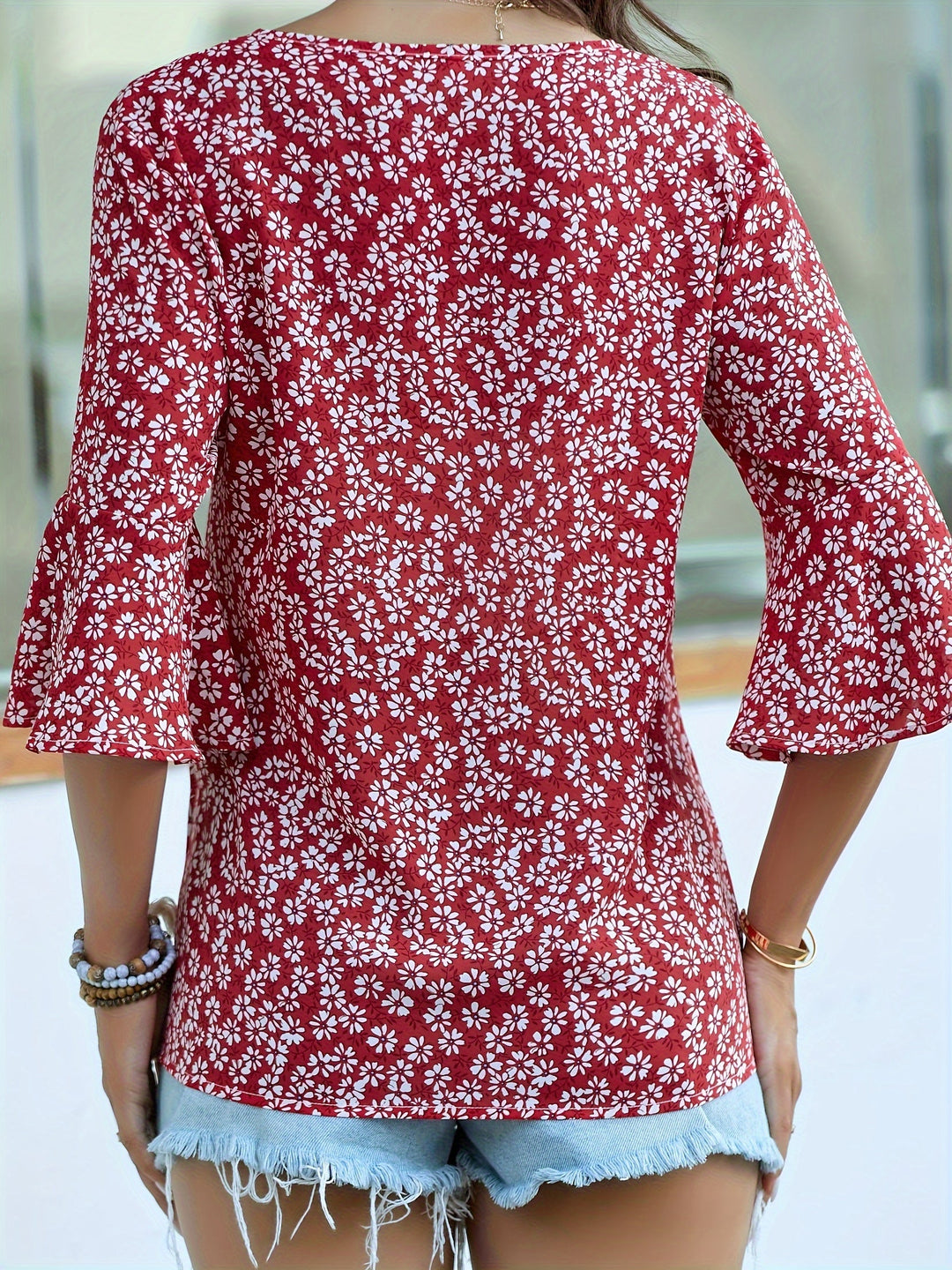Cecily | Bluzka z Rękawami Ruffles w Kwiatowy Wzór