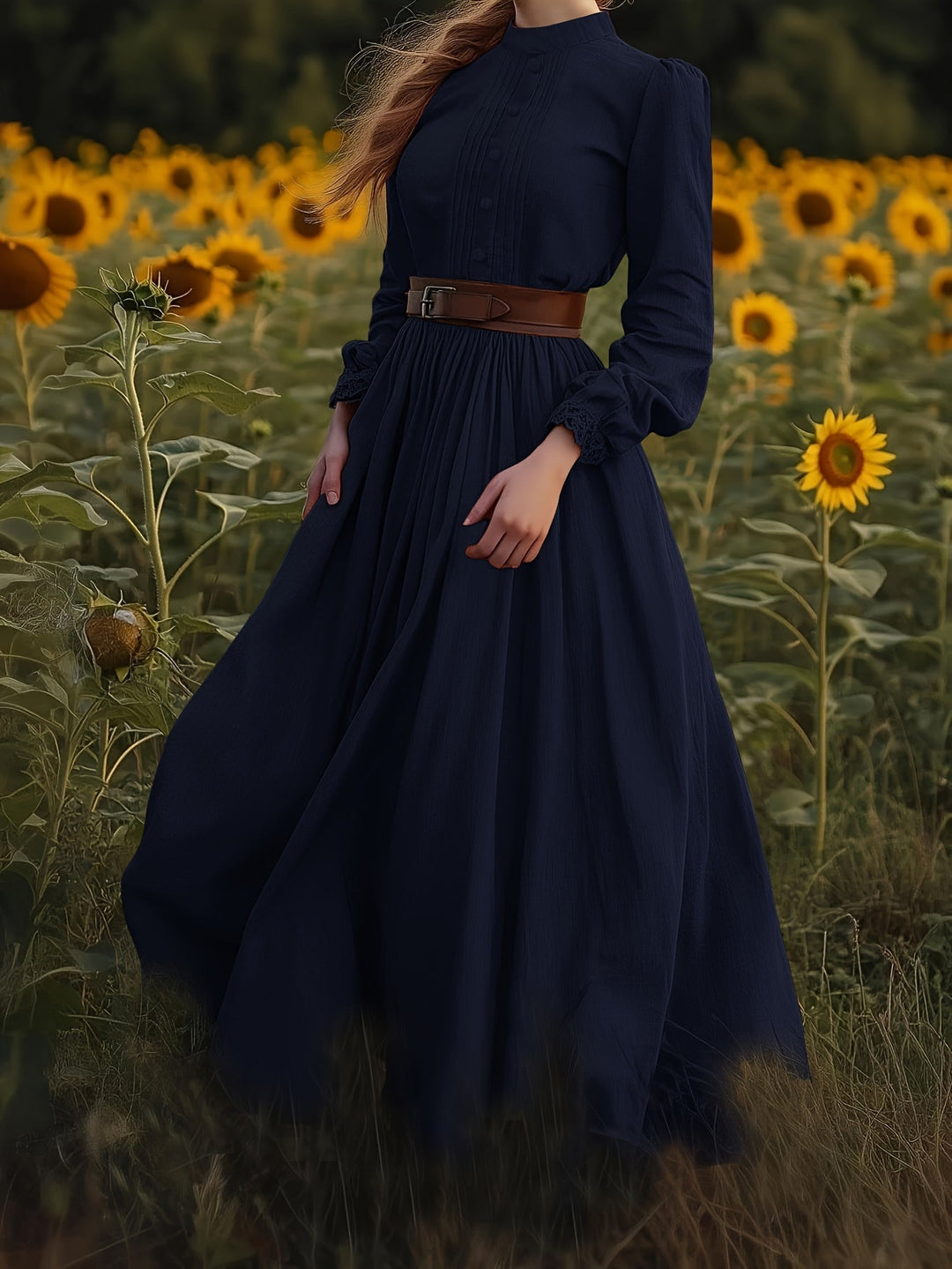 Susannah | Romantyczna Sukienka Maxi z Wysokim Kołnierzem