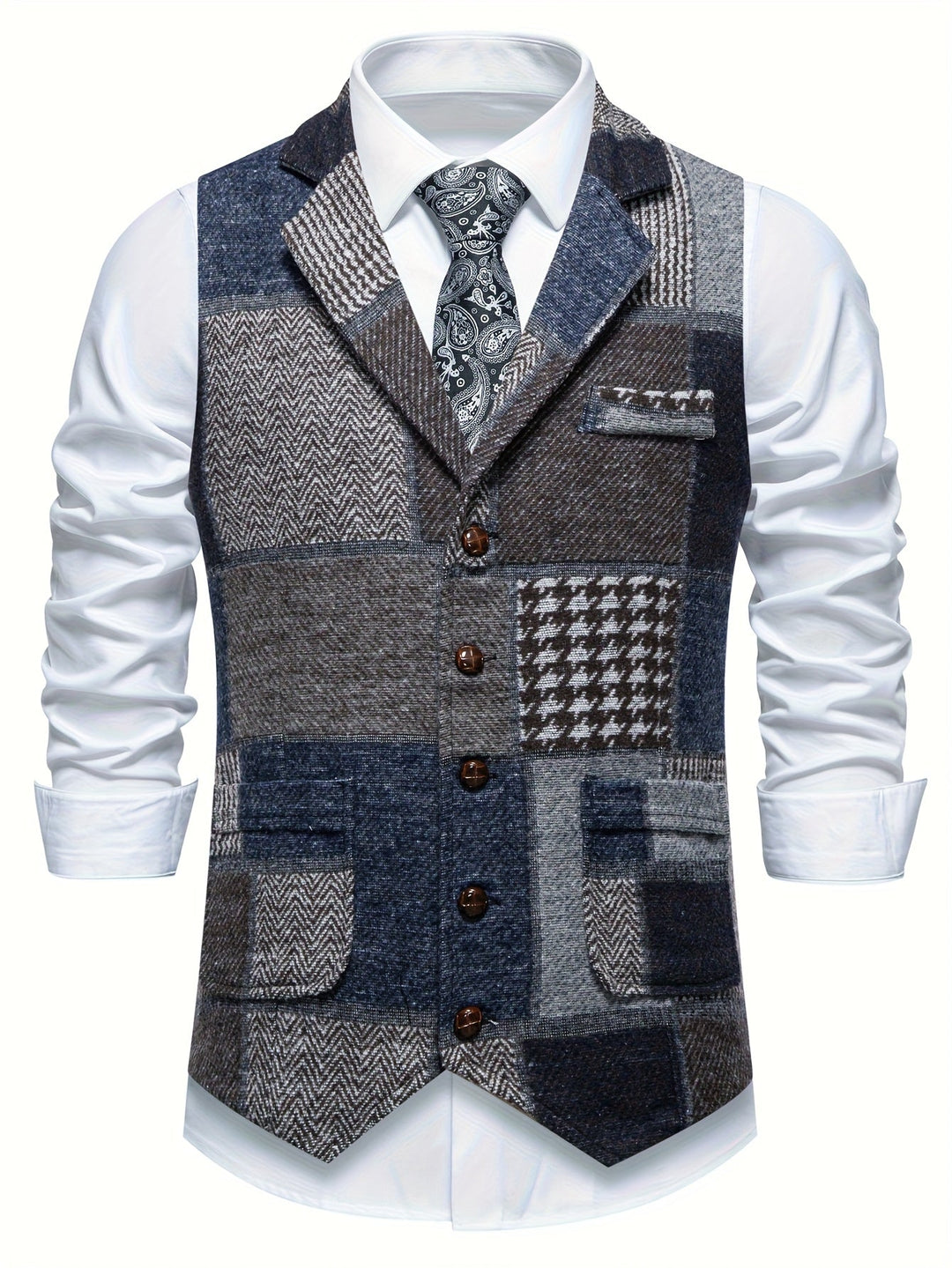 Benedict | Kamizelka Patchwork z Wzorem Skośnym