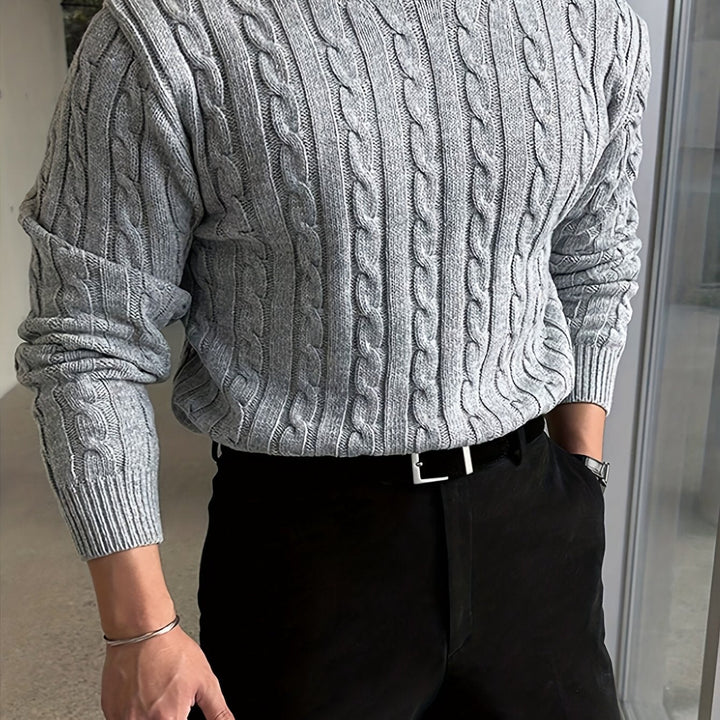 Gareth | Sweter z okrągłym dekoltem z splotem w warkocze