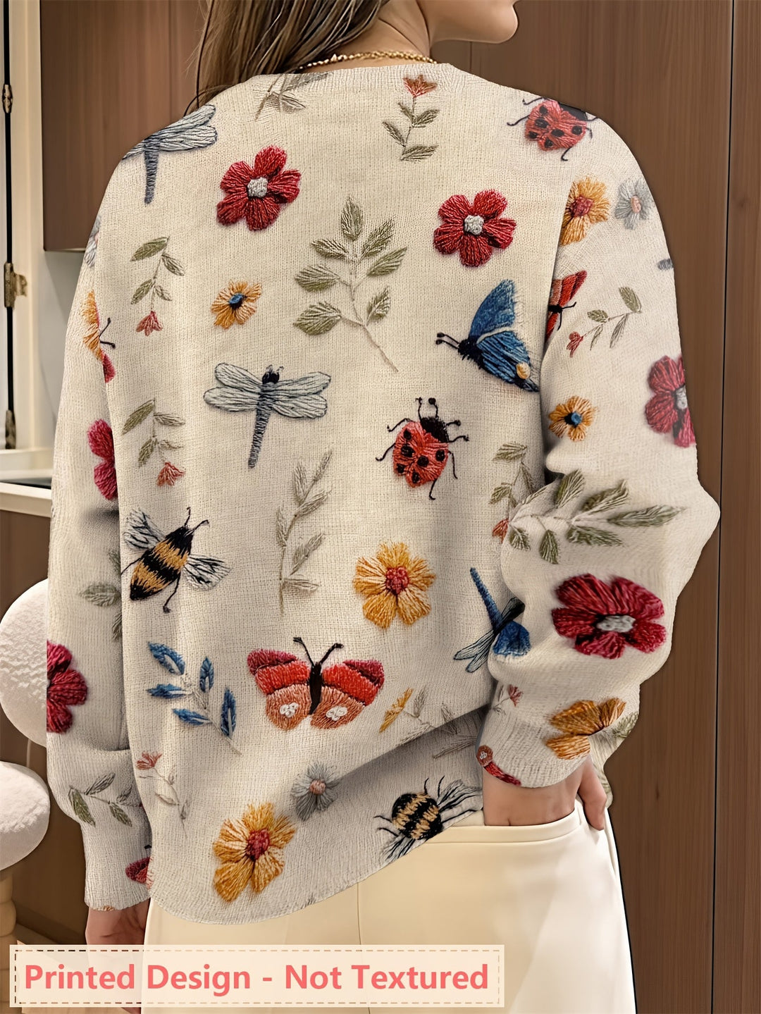Meredith | Sweter z okrągłym dekoltem w roślinny wzór