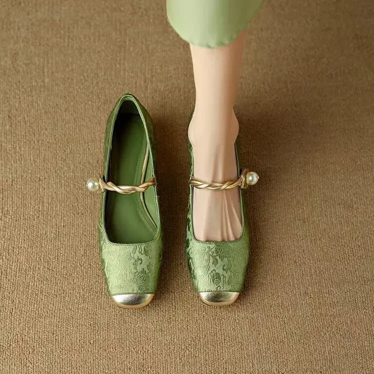 Daisy | Vintage Sandały z Plecionym Ramiączkiem z Perłami