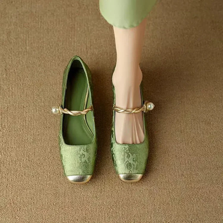 Daisy | Vintage Sandały z Plecionym Ramiączkiem z Perłami