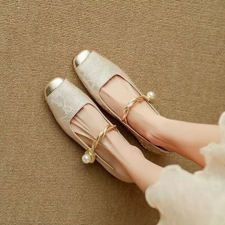 Daisy | Vintage Sandały z Plecionym Ramiączkiem z Perłami