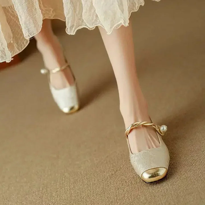 Daisy | Vintage Sandały z Plecionym Ramiączkiem z Perłami