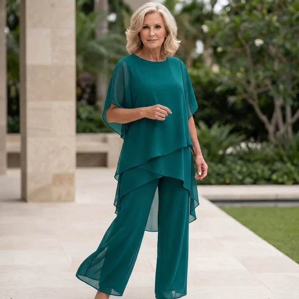 Rowena | Elegancki Zestaw Spodni Palazzo z Drapowaniem