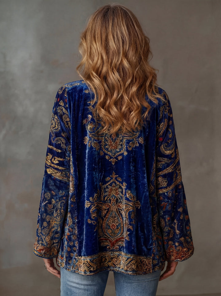 Amelie | Stylowy Kardigan Boho z Aksamitnym Wykończeniem