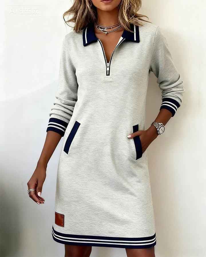Colette | Elegancka Sukienka z Długim Rękawem i Kołnierzykiem