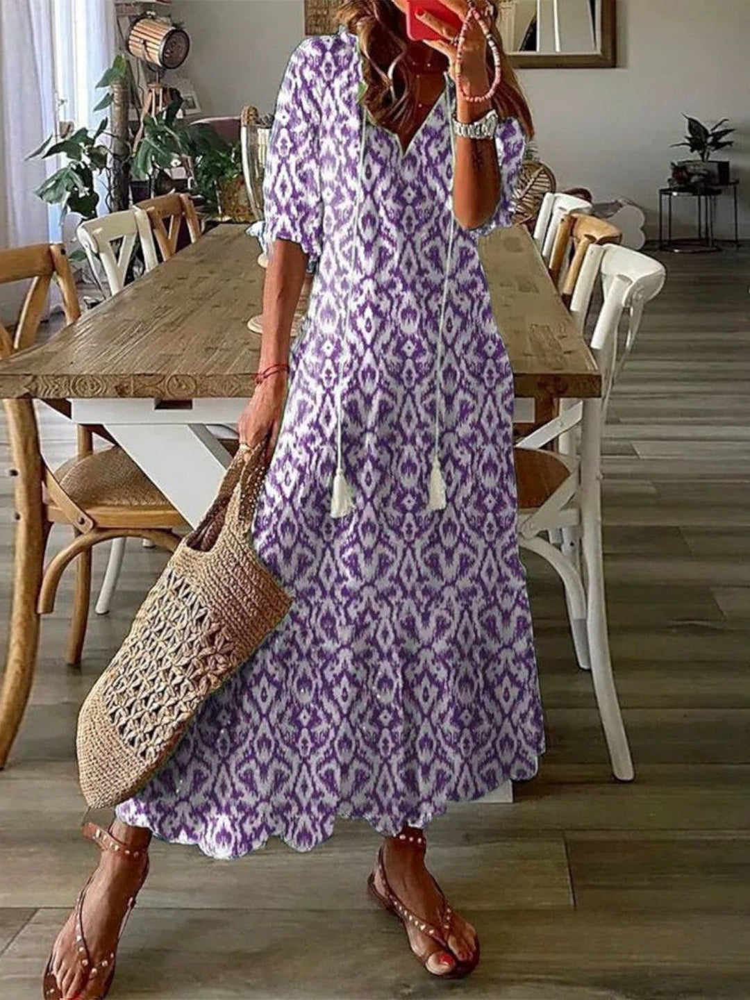 Poppy | Boho Letnia Sukienka z Dekoltem w Serek