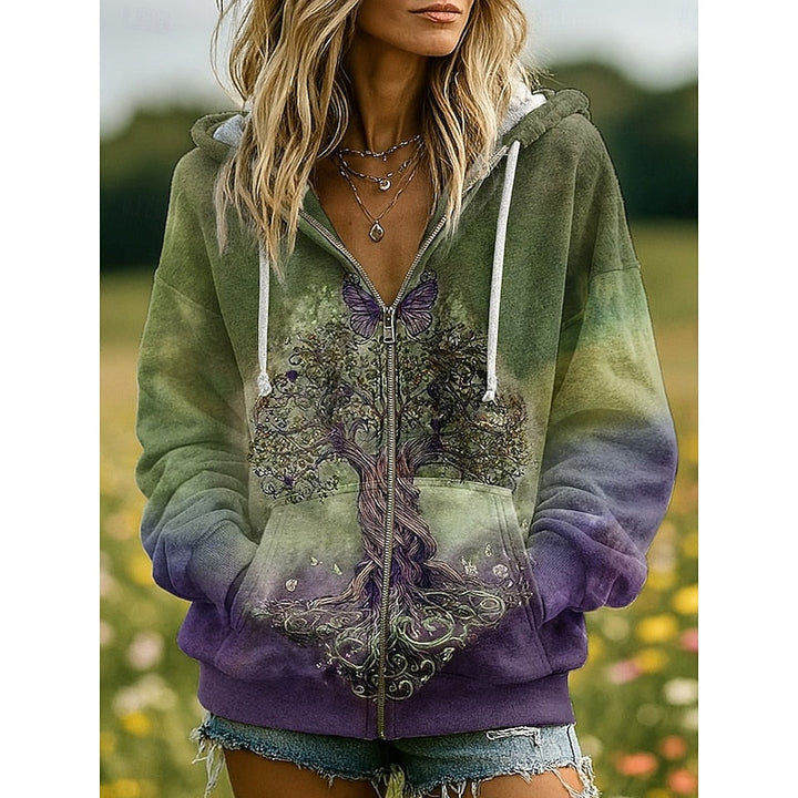 Iris | Bluza z kapturem na zamek z nadrukiem inspirowanym naturą