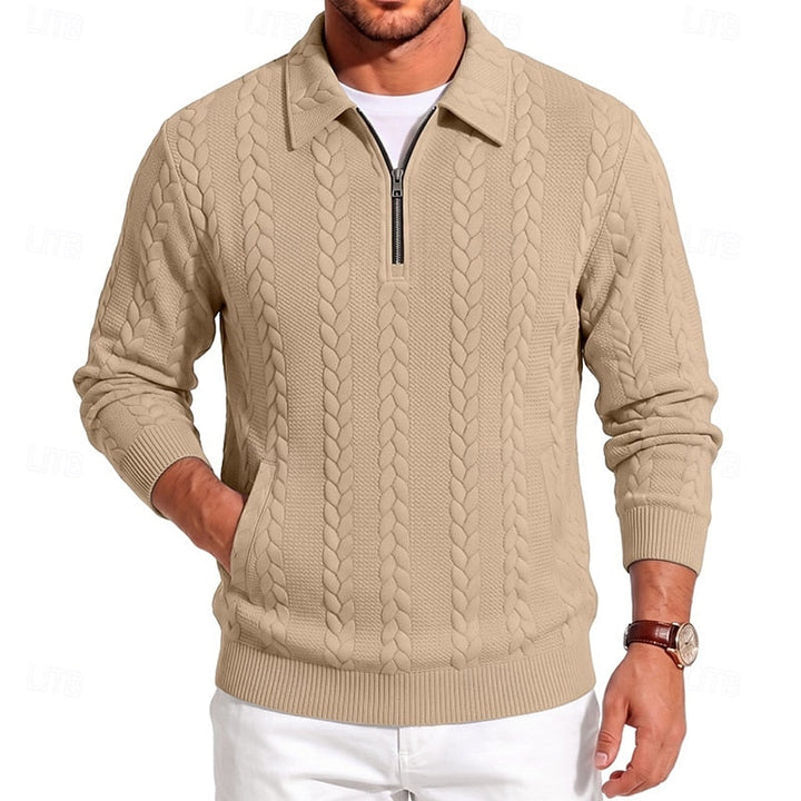 Gordon | Teksturowany sweter polo z zamkiem błyskawicznym