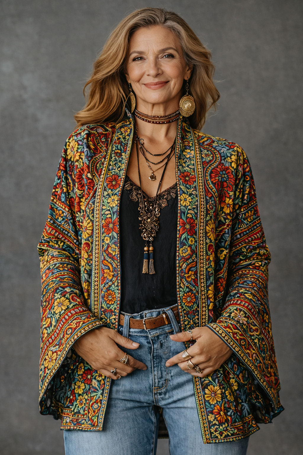 Amelie | Stylowy Kardigan Boho z Aksamitnym Wykończeniem